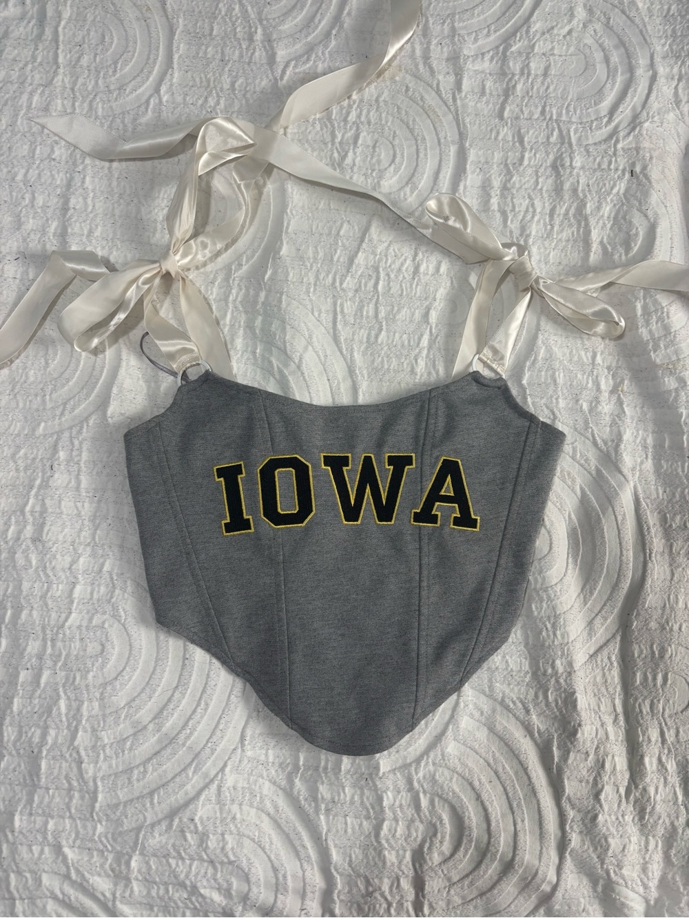 PrettyGarbage Gray Top with Cream Ribbon Straps